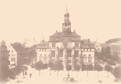 Rathaus Lüneburg mit Marktplatz - historische Ansicht
